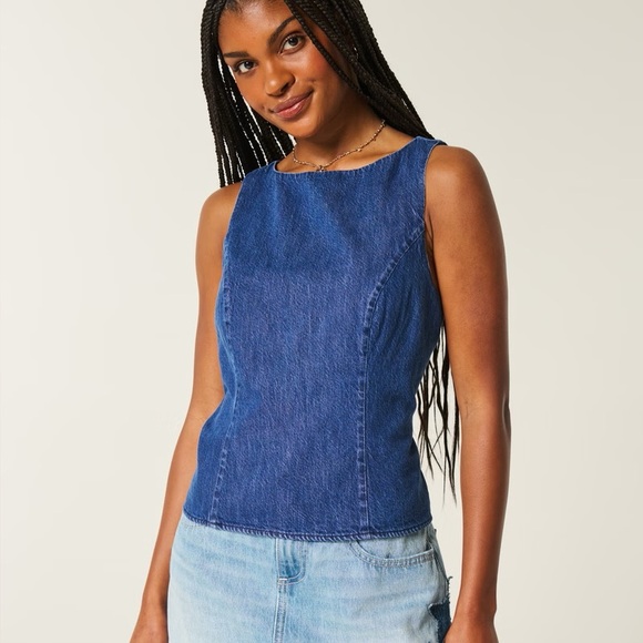 Hollister Open Back Denim Top - Picture 4 of 4